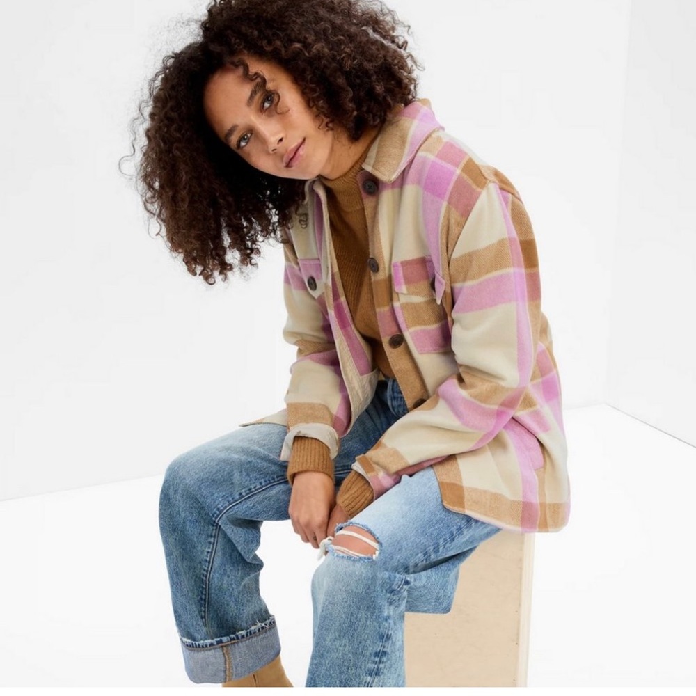Gap plaid fleece light jacket autumn 🍁🍂